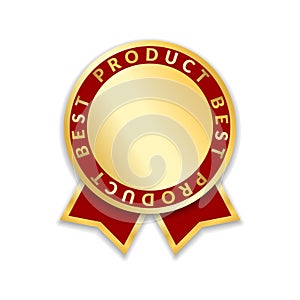 Ribbon award best product of year 2017. Gold ribbon award icon isolated white background. Best product golden label for