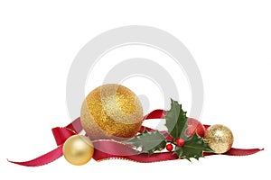 Ribbon ball and holly decoration