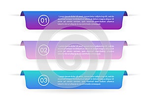 Ribbon banner design. Infographic labels or tabs with 3 options, levels or steps and space for text. Graphic elements for web