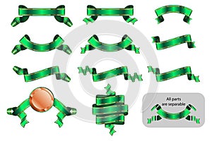 Ribbon Banner Label Sticker Solemn Achieving Set Version Green B