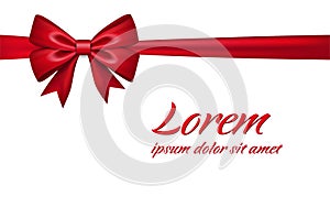 Ribbon bow for gift, isolated white background. Satin red design festive frame. Decorative Christmas, Valentine day card