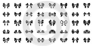 Ribbon bow gift black silhouette icon vector set