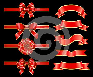 Ribbon Bows and Stripes, Set of Banners Vector