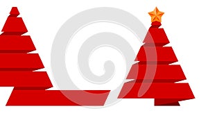 Ribbon Christmas tree banner template 3d realistic vector illustration