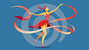 A ribbon dancer twirling with poise and grace her body moving in perfect rhythm with the music.. Vector illustration.