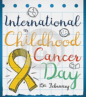 Ribbon in Doodle Style in Paper for Childhood Cancer Day, Vector Illustration