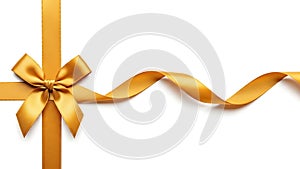 Elegant gold ribbon and bow on white background