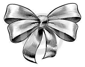 Ribbon Gift Bow Vintage Woodcut Engraved Etching