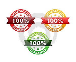 Ribbon with gold 100 guarantee. Banner sale. Business circle. Approval icon. Vector stock illustration