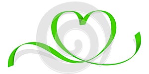 Ribbon green heart shape isolated on white, ribbon line green heart-shaped, heart shape ribbon stripes green, copy space, border photo