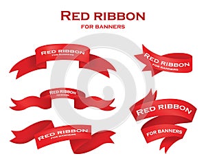 Ribbon icon set red color on white background. Christmas sticker and decoration for app and web. Label, badge and borders c photo