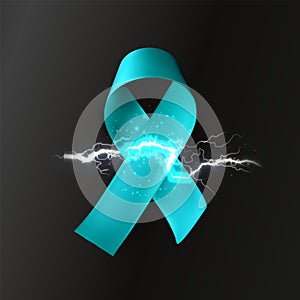 Ribbon with lightning, Neurological diseases, neuropathology, medical symbol, synapse signal, lightning vector logo.