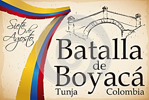 Ribbon like Colombian Flag over Scroll with Boyaca`s Bridge Design, Vector Illustration photo