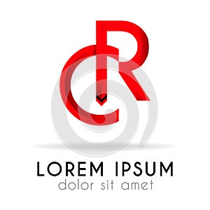 ribbon logo in dark red gradation with CR Letter