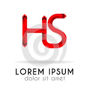 ribbon logo in dark red gradation with HS Letter