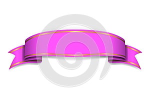 Ribbon pink banner. Sign satin blank promotion, web, advertising banner. Shiny ribbon scroll design decoration element
