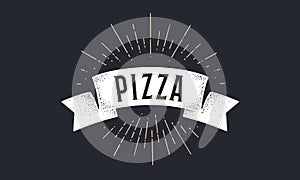 Ribbon Pizza. Old school ribbon banner with text Pizza