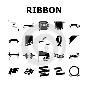 ribbon red banner design gift icons set vector