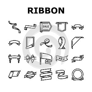 ribbon red banner design gift icons set vector