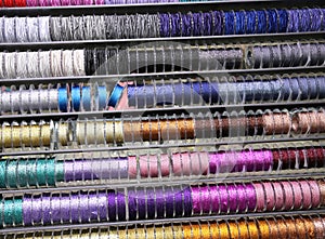 Ribbon in reels for sale in haberdashery