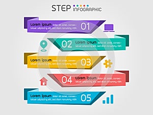 Ribbon shape banner elements with steps,options,milestone,processes or workflow.Business data visualization.Creative step