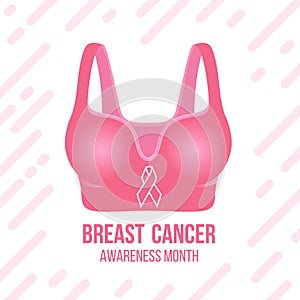 Ribbon sign on Pink Women`s bras and Breast Cancer Awareness month tex t vector design