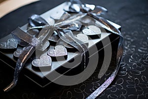 Ribbon-Tied Box of Chocolates, A Delicious Assortment for Gifting or Indulging, Matte black Valentine\'s Day gift box