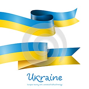 Ribbon in Ukrainian national flag colors yellow and blue. Design elements.