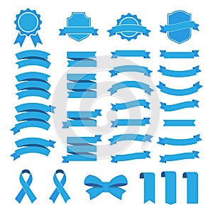 Ribbon vector icon set on white background. Collection banner isolated shapes illustration of gift and accessory.