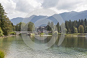 Ribcev Laz town and Bohinj lake landscape, Slovenia