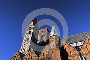 Ribe Cathedral in a low angle view