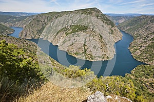 Ribeira sacra landscape. Vilouxe viewpoint with river Sil canyon. Galicia