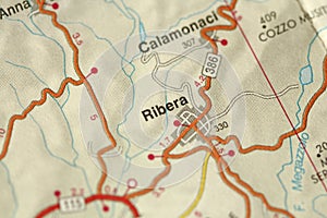 Ribera. Map. The islands of Sicily, Italy