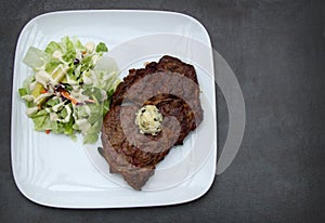 Ribeye Steak with Cilantro Butter and a side salad keto meal