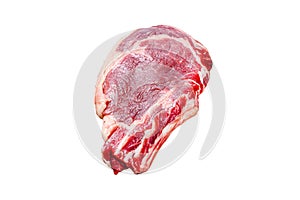 Ribeye steak. Raw Marble beef black Angus, rib eye. Isolated on white background. Top view.
