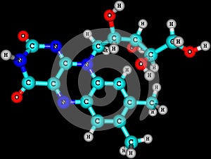 Riboflavin (B2) molecular structure on black background