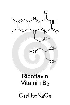 Riboflavin vitamin B2 chemical structure and skeletal formula