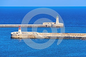 Ricasoli and St. Elmo Lighthouse at harbor in Kalkara near Valletta Grand harbor in Malta