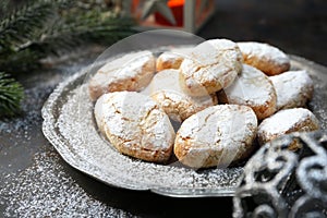 Ricciarelli, gluten free almond cookies. Italian Christmas cookies, new year decoration