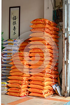 Rice bags at the warehouse