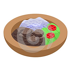 Rice bean food icon isometric vector. Brazil dish