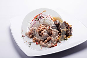 seco de cabrito ,peruvian food rice and beans photo