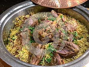 Rice biryani and lamb - a traditional Arab dish mandi, haneeth,madfoon photo