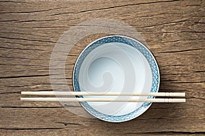 Rice bowl with bamboo chopsticks