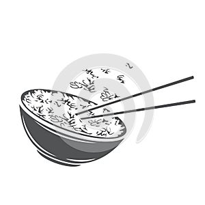 Rice bowl with chinese vertical chopsticks