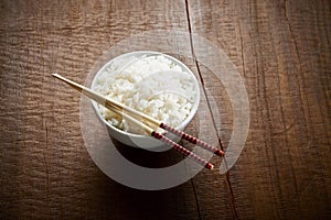 Rice bowl on table photo