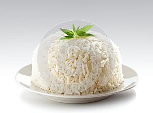 Rice in a bowl on a white background