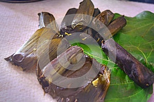 Rice cake in banana leaves (moron or muron) photo