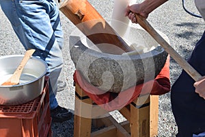 Rice cake pounding Japanese Mochi-tsuki