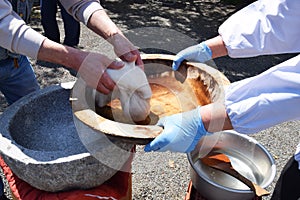 Rice cake pounding Japanese Mochi-tsuki